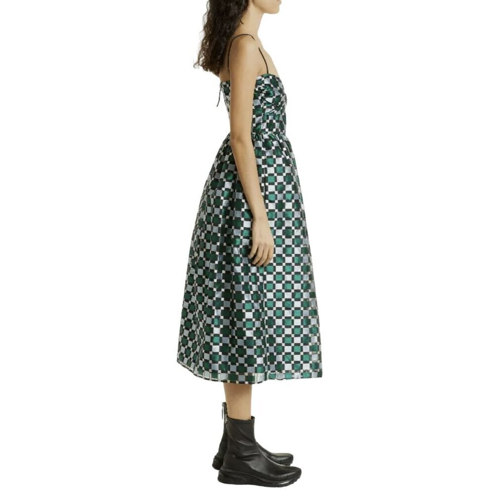 Stine Goya $585 Arya Check Pattern Midi Dress Pockets Size Large NWT - Picture 2 of 10